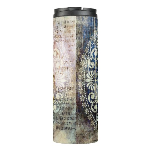 kunstgrunge  getextureerde achtergrond met tradit thermosbeker (Achterkant)