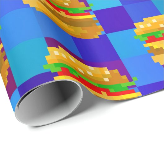 Kunsthamburger met 8 bits - kleurrijk snel voedsel cadeaupapier (Rol Hoek)