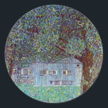 Kunsthuis in Opper-Oostenrijk door Gustav Klimt Ronde Sticker<br><div class="desc">Farmhouse in Upper Austria (1912) door Gustav Klimt is een Victoriaans Era symboliek fijn kunstschilderij. Een natuur scène met bomen en een bloesem met een schuur op een boerderij. De grote houten constructie heeft ramen. Over de kunstenaar: Gustav Klimt (1862-1918) was een Oostenrijkse symbolistische schilder en een van de meest...</div>