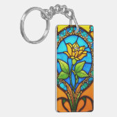Kunstig glas-in-lood met levendige bloem sleutelhanger (Voorkant Links)