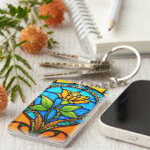 Kunstig glas-in-lood met levendige bloem sleutelhanger (Voorkant Rechts)