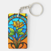 Kunstig glas-in-lood met levendige bloem sleutelhanger (achterkant)