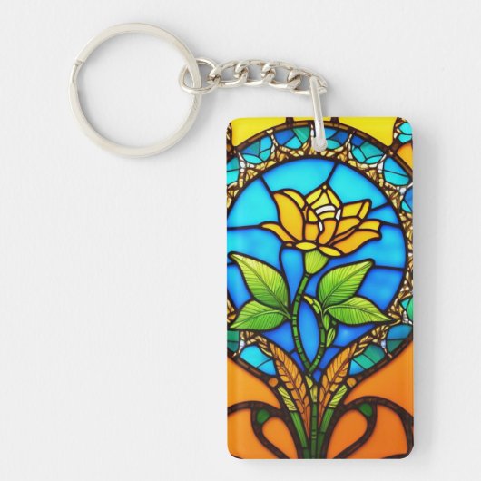 Kunstig glas-in-lood met levendige bloem sleutelhanger (Voorkant)