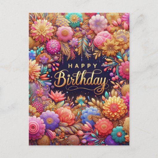 Kunstig ontworpen Floral Birthday Briefkaart (Voorkant)