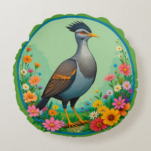 Kunstige bloem- en vogelcompositie voor gezellige  rond kussen