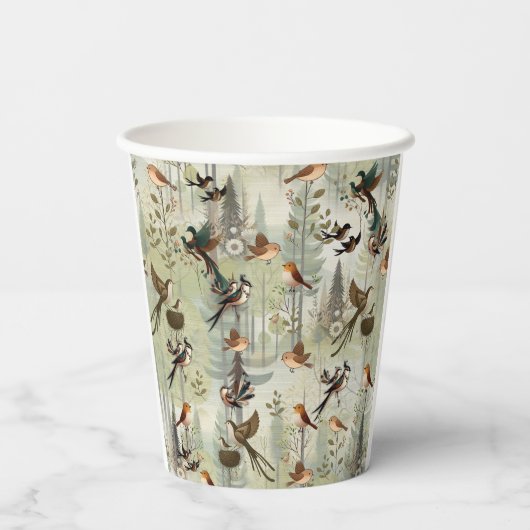 Kunstillustratie van moderne simplistische vogels papieren bekers (Achterkant)