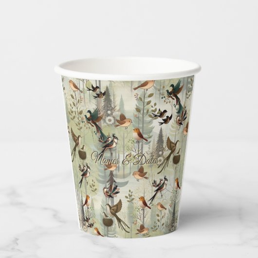 Kunstillustratie van moderne simplistische vogels papieren bekers (Voorkant)