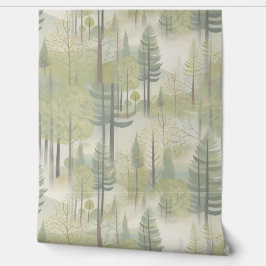 Kunstillustratie van pijnbomen in een moderne stij behang