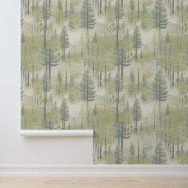 Kunstillustratie van pijnbomen in een moderne stij behang