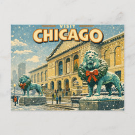 Kunstinstituut van Chicago in de winter ansichtkaa Briefkaart