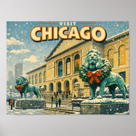 Kunstinstituut van Chicago in de winter postkaart Poster