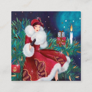 kunstje deco retro vintage kerstdame vierkante visitekaartje