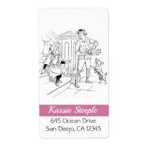 Kunstjongen van 1800 die een meisje met haar dolla etiket