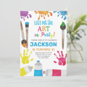 Kunstjongens verjaardagsuitnodiging, kunstfeest ui kaart (Staand voorkant)