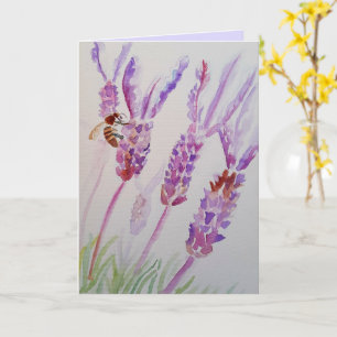 Kunstkaart lavender Flower and Bee Waterverf Card Kaart