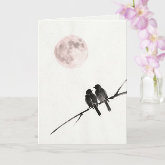 Kunstkaart Vogels Onder Blozende Maan Kaart (Orchidee)