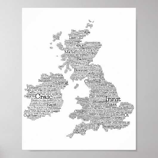 Kunstkaart voor Engeland/Groot-Brittannië Slang Wo Poster (Voorkant)