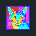 Kunstkatportret met meerdere kleuren voor Pop Canvas Afdruk<br><div class="desc">Canvas in retro,  pop art style,  kattenportret in vivid,  primaire kleuren van magenta,  cyaan,  blauw en geel</div>