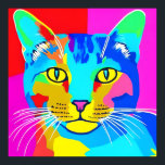 Kunstkatportret met meerdere kleuren voor Pop Poster<br><div class="desc">Poster in retro,  pop art style,  kattenportret in vivid,  primaire kleuren van magenta,  cyaan,  blauw en geel</div>