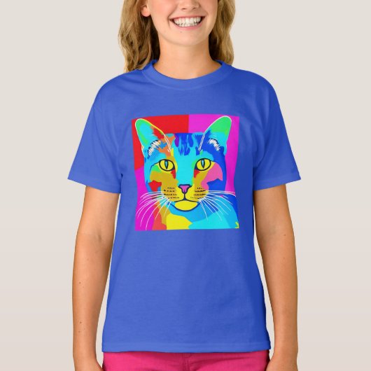 Kunstkatportret met meerdere kleuren voor Pop T-shirt (Voorkant)