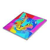 Kunstkatportret met meerdere kleuren voor Pop Tegeltje (Zijkant)