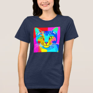 Kunstkatportret met meerdere kleuren voor Pop Tri-Blend Shirt
