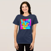 Kunstkatportret met meerdere kleuren voor Pop Tri-Blend Shirt (Voorkant volledig)