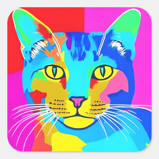 Kunstkatportret met meerdere kleuren voor Pop Vierkante Sticker (Voorkant)