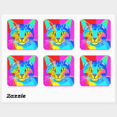 Kunstkatportret met meerdere kleuren voor Pop Vierkante Sticker (Vel)