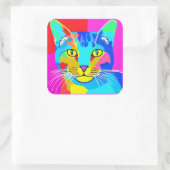 Kunstkatportret met meerdere kleuren voor Pop Vierkante Sticker (Tas)