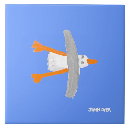 Kunstkeramische tegels: John Dyer Flying Seagull Tegeltje (Voorkant)