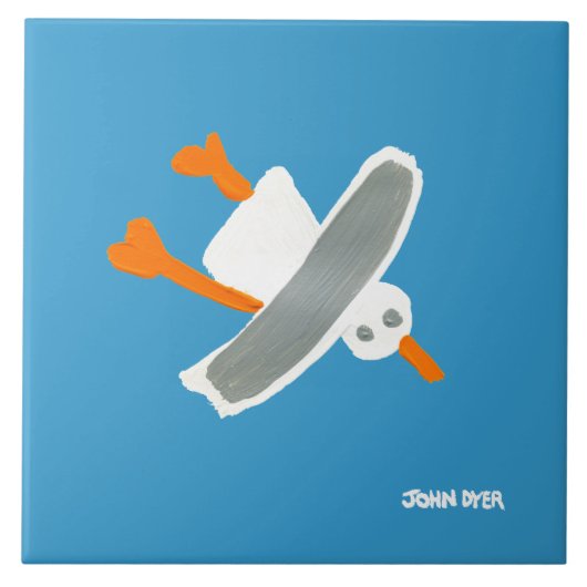 Kunstkeramische tegels: John Dyer Flying Seagull Tegeltje (Voorkant)