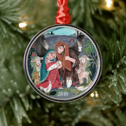 Kunstkerstschildering voor de nativiteit metalen ornament (Boom)
