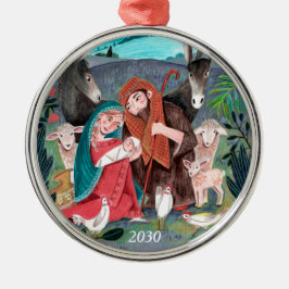 Kunstkerstschildering voor de nativiteit metalen ornament