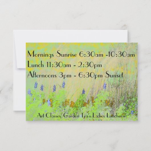 Kunstklassen Dames Luncheon Garden Tea's Kaart (Achterkant)