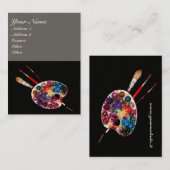 KUNSTKLEUR PALETTE EN BRUSHES, zwart grijs Visitekaartje (Voorkant / Achterkant)