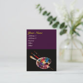 KUNSTKLEUR PALETTE EN BRUSHES, zwart Paars Visitekaartje (Staand voorkant)