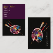 KUNSTKLEUR PALETTE EN BRUSHES, zwart Paars Visitekaartje (Voorkant / Achterkant)