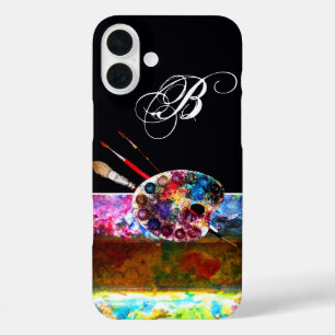 KUNSTKLEUR PALETTE EN BRUSHT MONOGRAM Black iPhone 16 Plus Hoesje