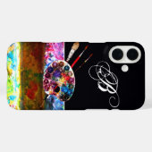 KUNSTKLEUR PALETTE EN BRUSHT MONOGRAM Black Case-Mate iPhone Case (Achterkant (horizontaal))