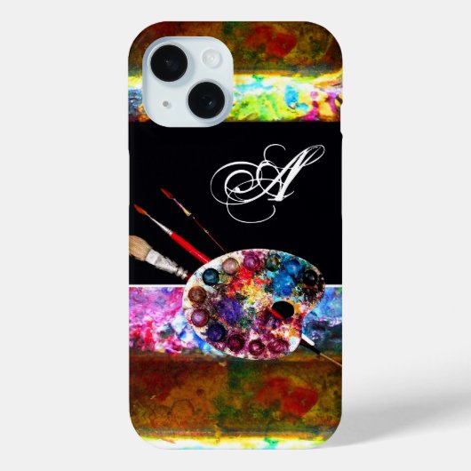 KUNSTKLEUR PALETTE EN BRUSHT MONOGRAM Black Case-Mate iPhone Case (Achterkant)