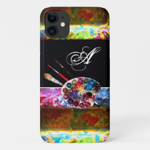 KUNSTKLEUR PALETTE EN BRUSHT MONOGRAM Black iPhone 11 Hoesje