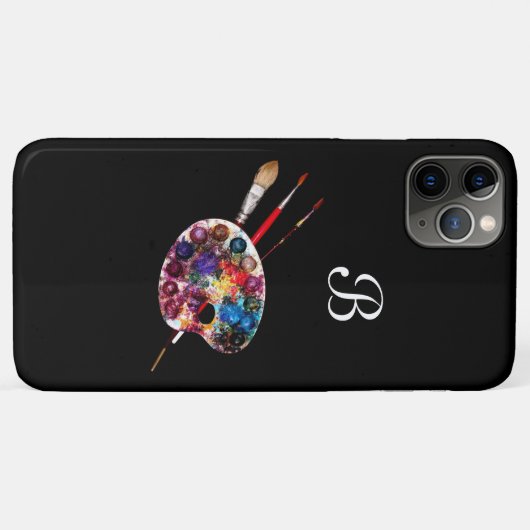 KUNSTKLEUR PALETTE EN BRUSHT MONOGRAM Black Case-Mate iPhone Case (Achterkant (horizontaal))