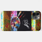 KUNSTKLEUR PALETTE EN BRUSHT MONOGRAM Black Case-Mate iPhone Case (Achterkant (horizontaal))