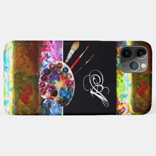 KUNSTKLEUR PALETTE EN BRUSHT MONOGRAM Black Case-Mate iPhone Case (Achterkant (horizontaal))