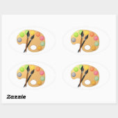 Kunstkleurenpalet met twee penselen ovale sticker (Vel)