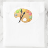 Kunstkleurenpalet met twee penselen ovale sticker (Tas)