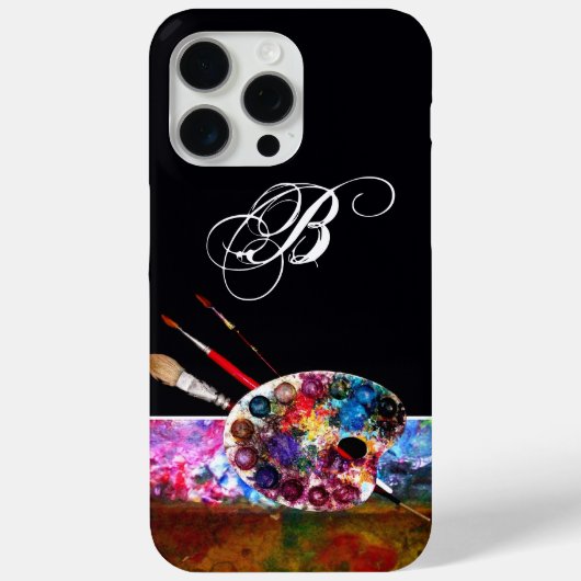 KUNSTKLEURPALETTE, BRUSHES, MONOGRAM Black Case-Mate iPhone Case (Achterkant)