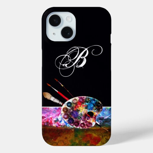 KUNSTKLEURPALETTE, BRUSHES, MONOGRAM Black Case-Mate iPhone Case (Achterkant)
