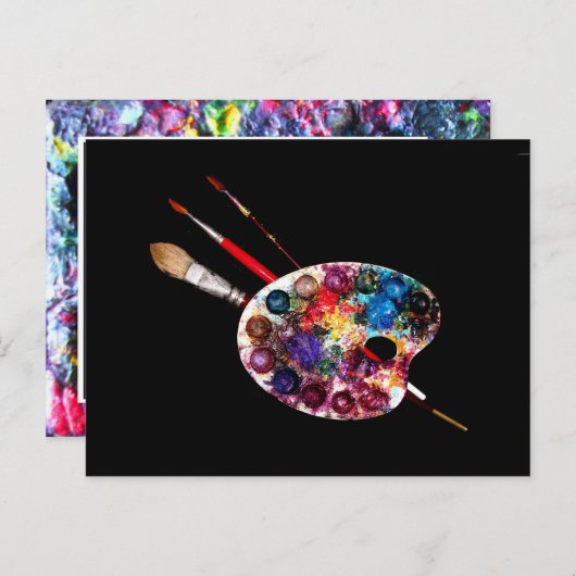 KUNSTKLEURPALETTE EN BRUSHEN BRIEFKAART (Voorkant / Achterkant)